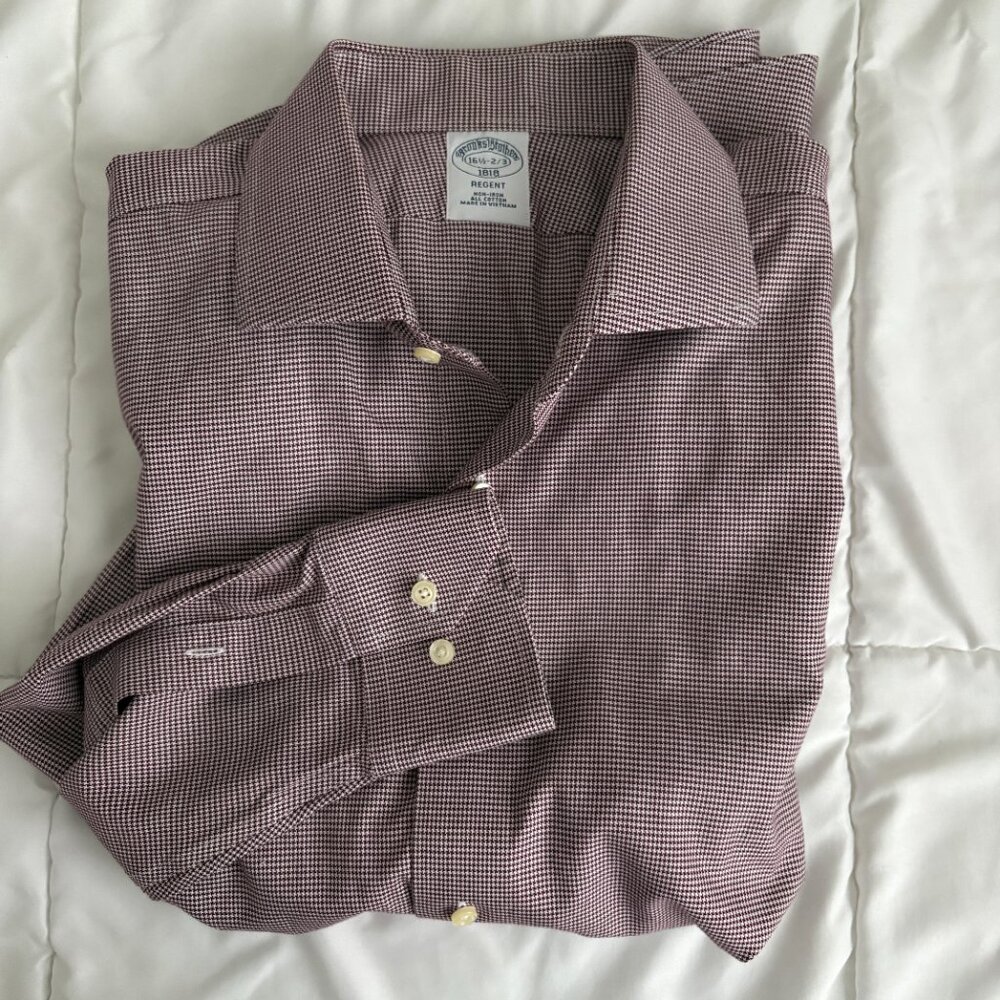 Brooks Brothers Regent Men's Long Sleeve Button Up Red White Pin Check 16.5 2/3